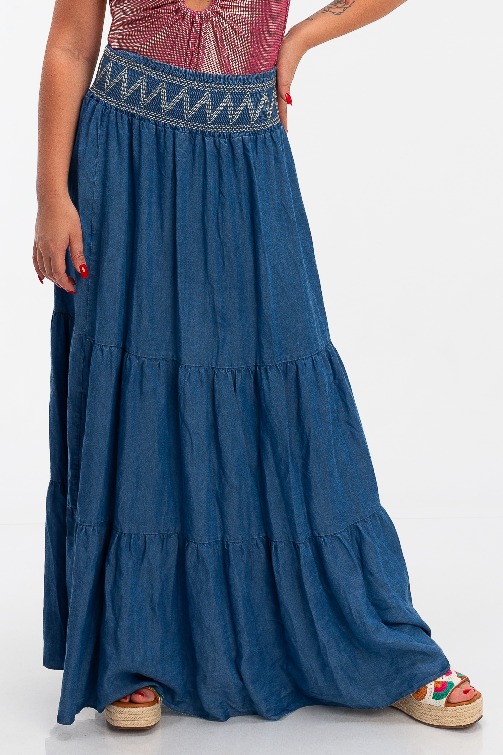 2220000442220 Flared Denim Casual Skirt - Image 1