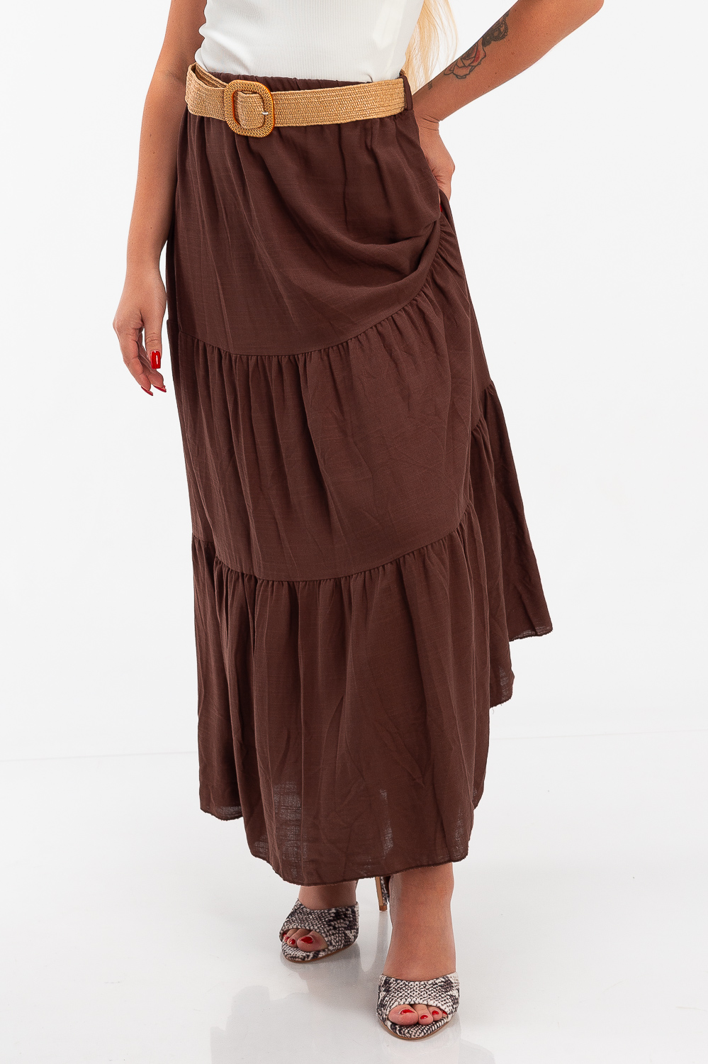 2220000442855 Flared Monochromatic Casual Skirt - Image 1