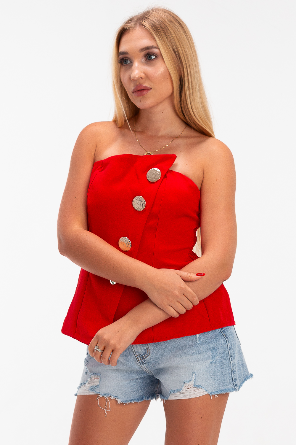 2220000472333 Off -shoulder Monochromatic Blouse - Image 1