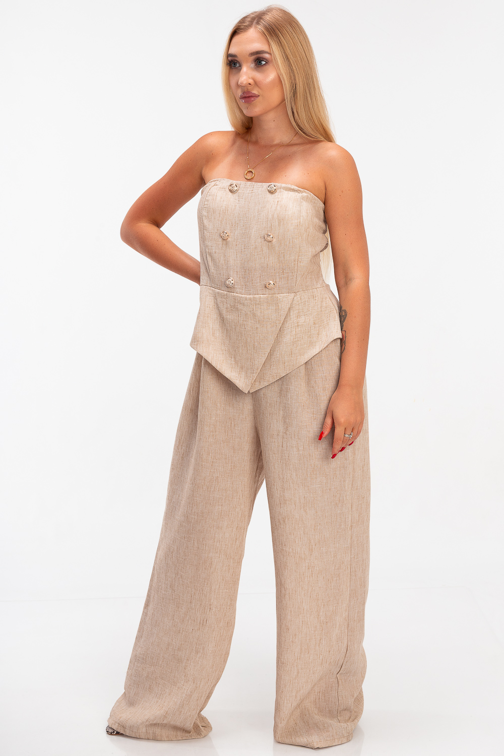 2220000473408 Wide-Leg Linen Jumpsuit - Image 1