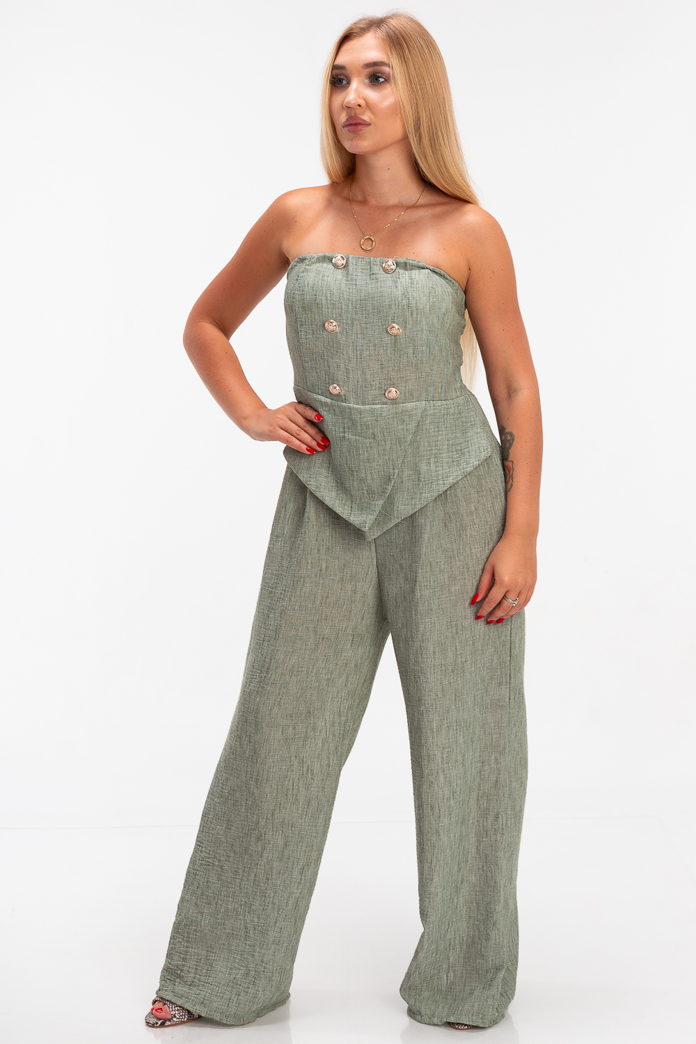 2220000473439 Wide-Leg Linen Jumpsuit - Image 1