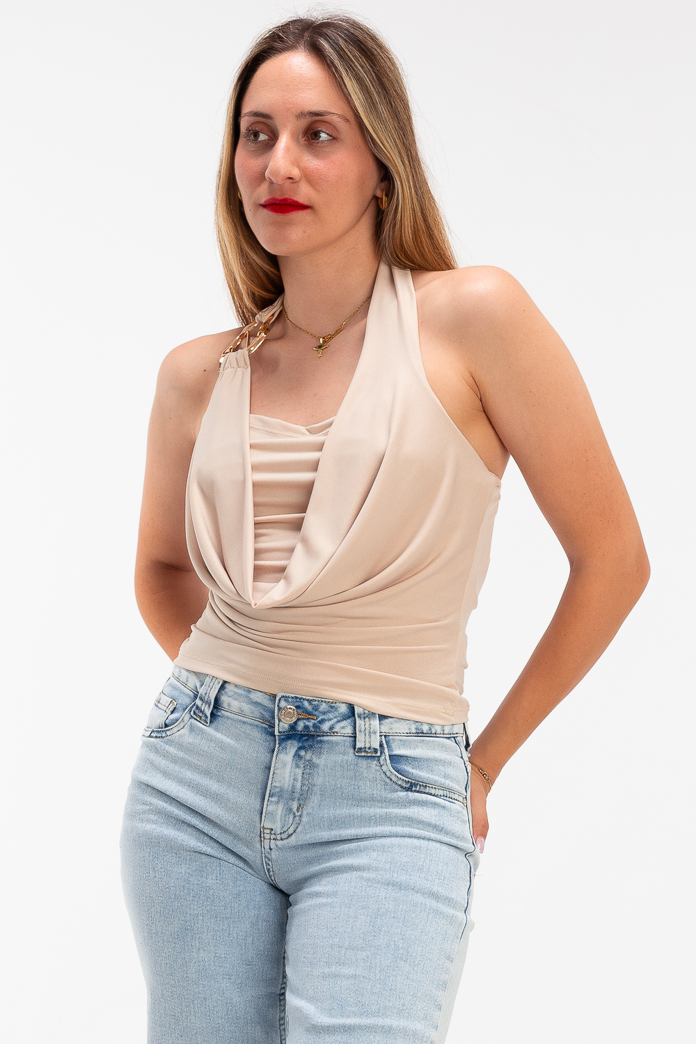 2220000473729 Backless Monochromatic Blouse - Image 1