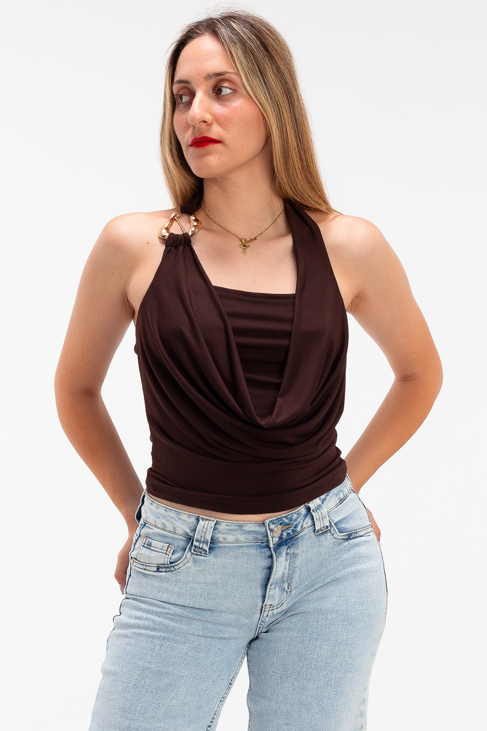 2220000473743 Backless Monochromatic Blouse - Image 1