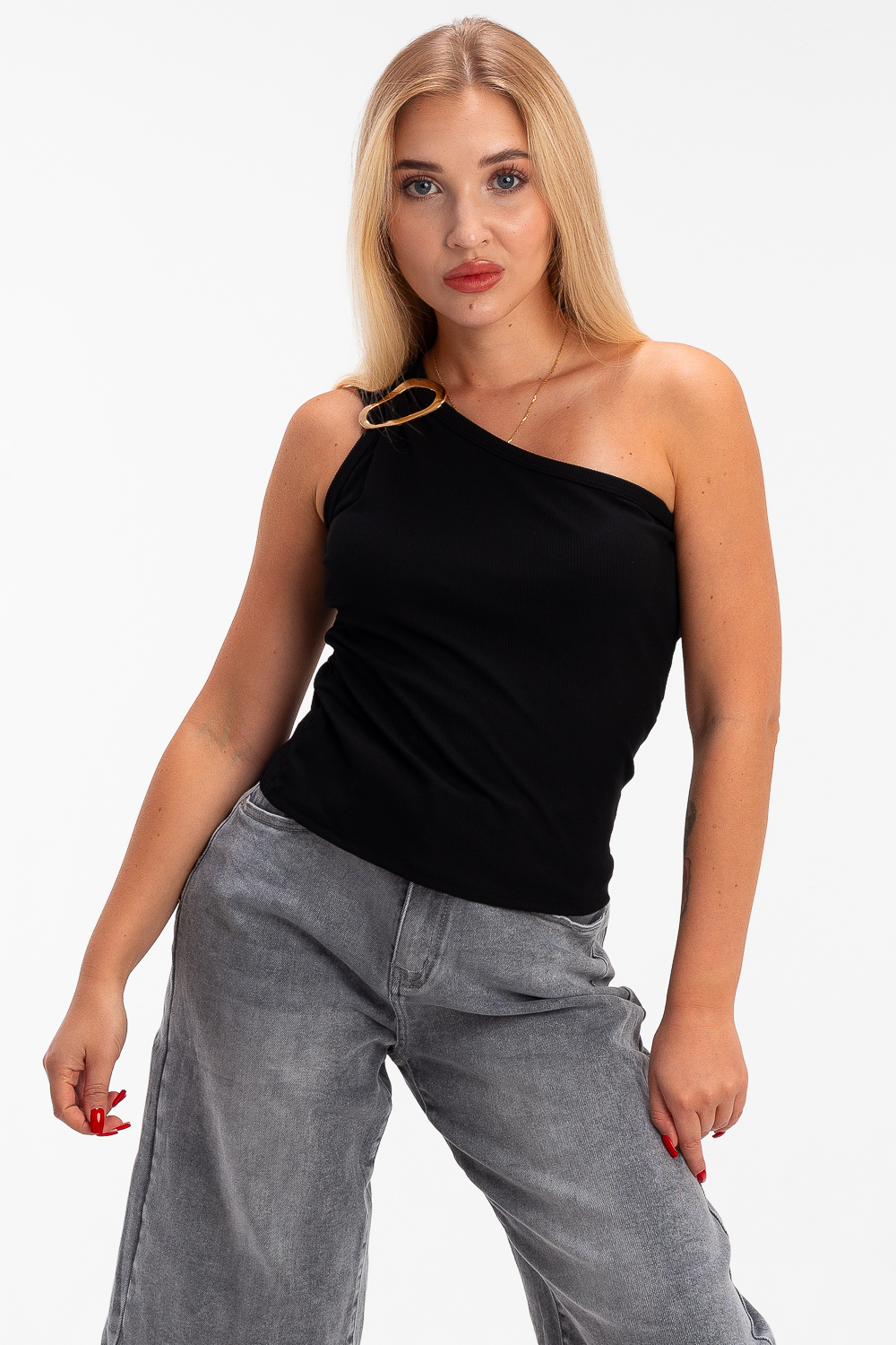 2220000473767 One shoulder Ripped Blouse - Image 1