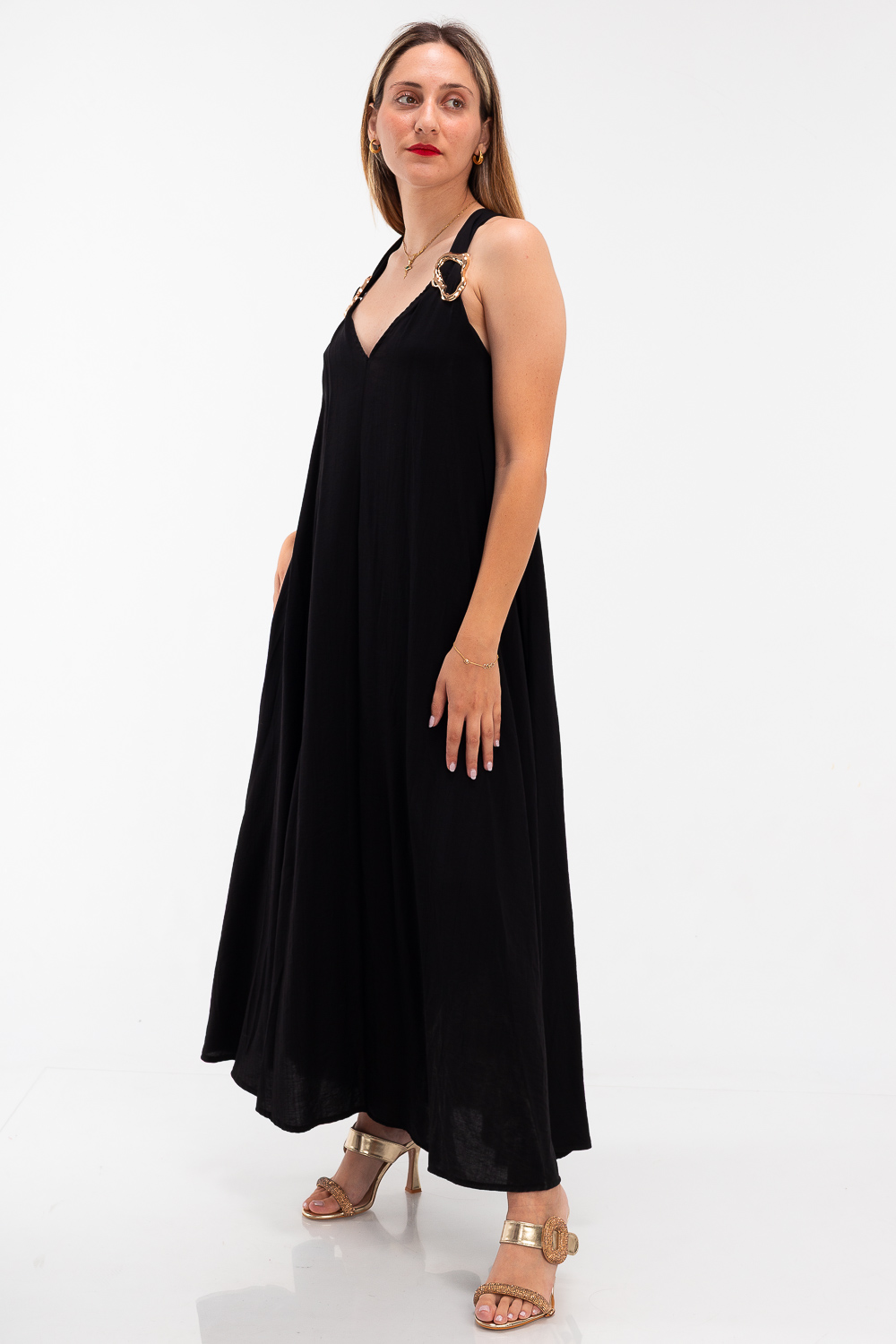 2220000474030 Relaxed-Fit Linen Casual Dress - Image 1
