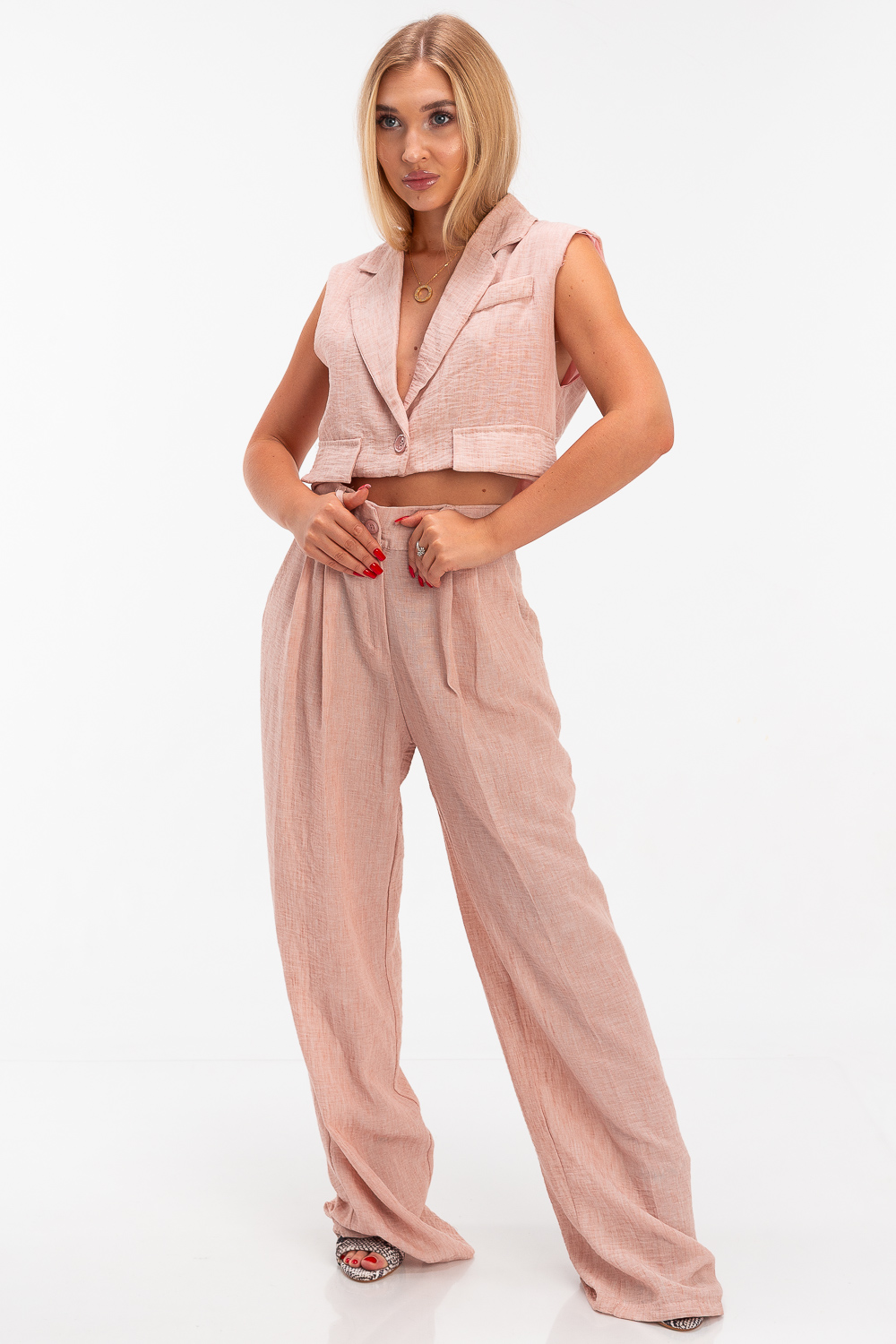 2220000477093 Wide-Leg Linen Casual Set - Image 1