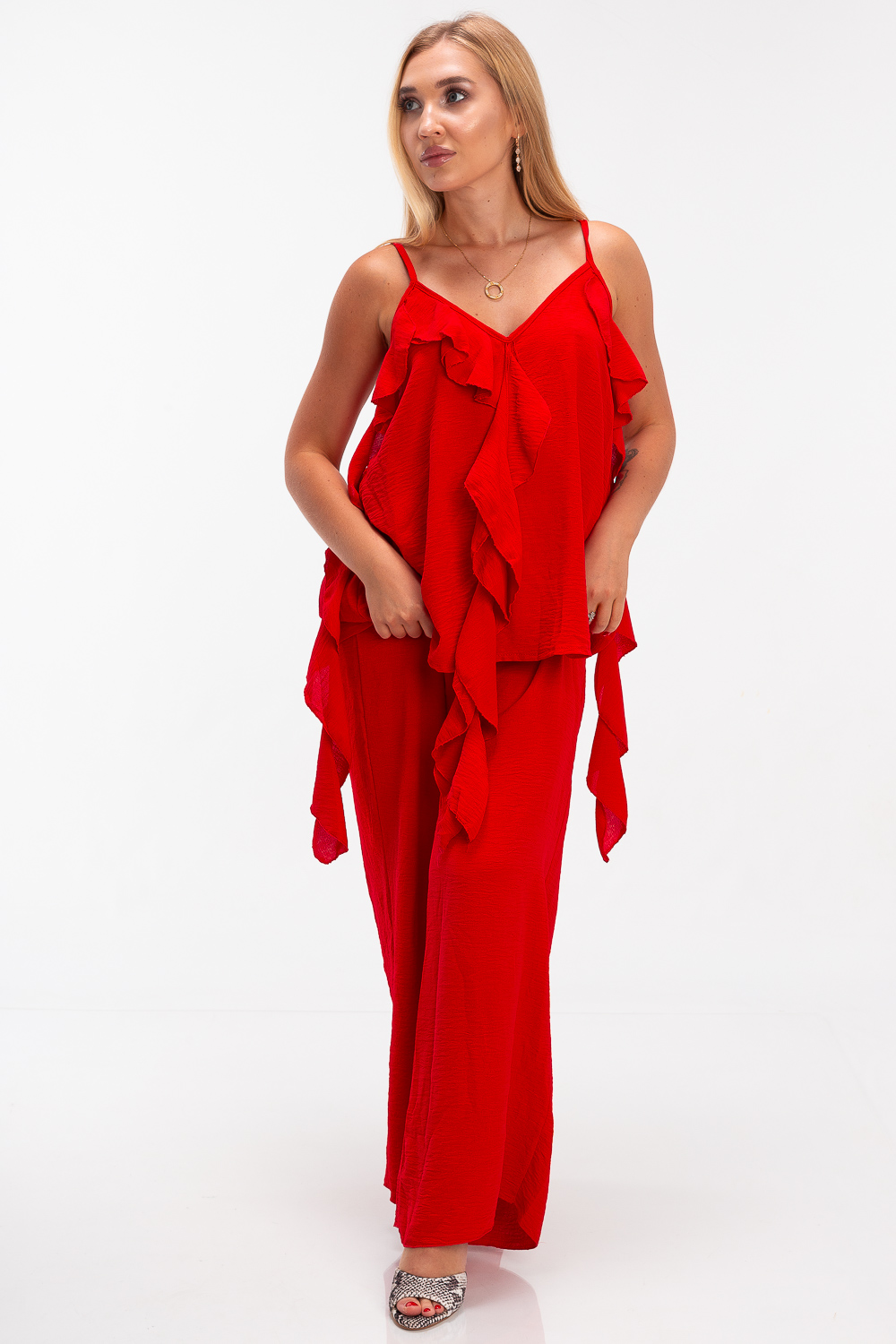 2220000477352 Wide-Leg Monochromatic Casual Set - Image 1