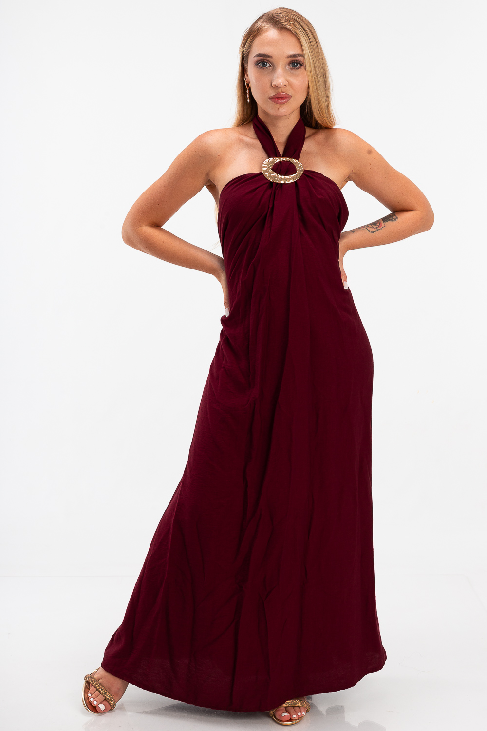 2220000481830 Strapless Monochromatic Casual Dress - Image 1