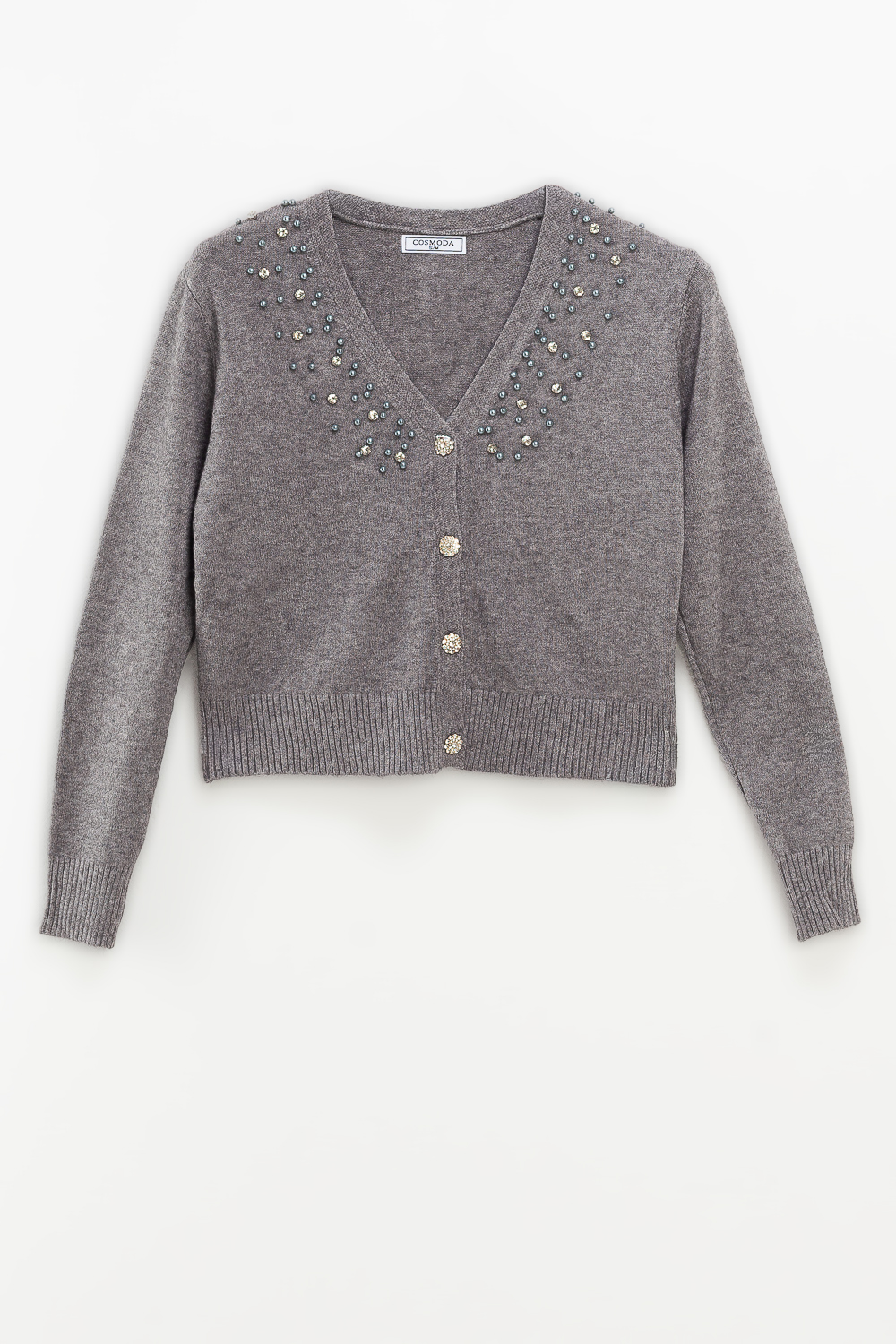 2220000509220 Regular-Fit Faux Pearl Embelished Knit Jacket - Image 1