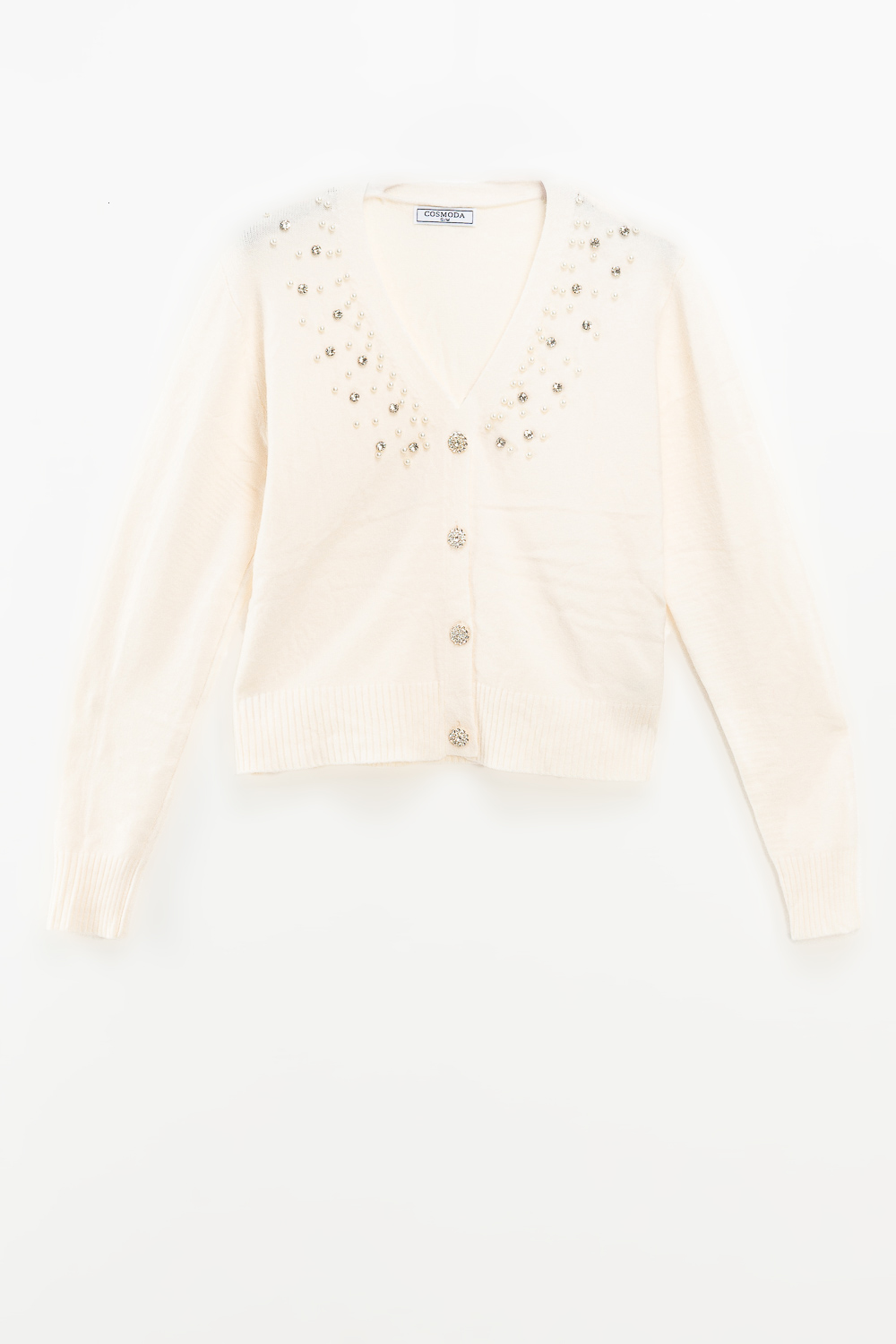 2220000509244 Regular-Fit Faux Pearl Embelished Knit Jacket - Image 1