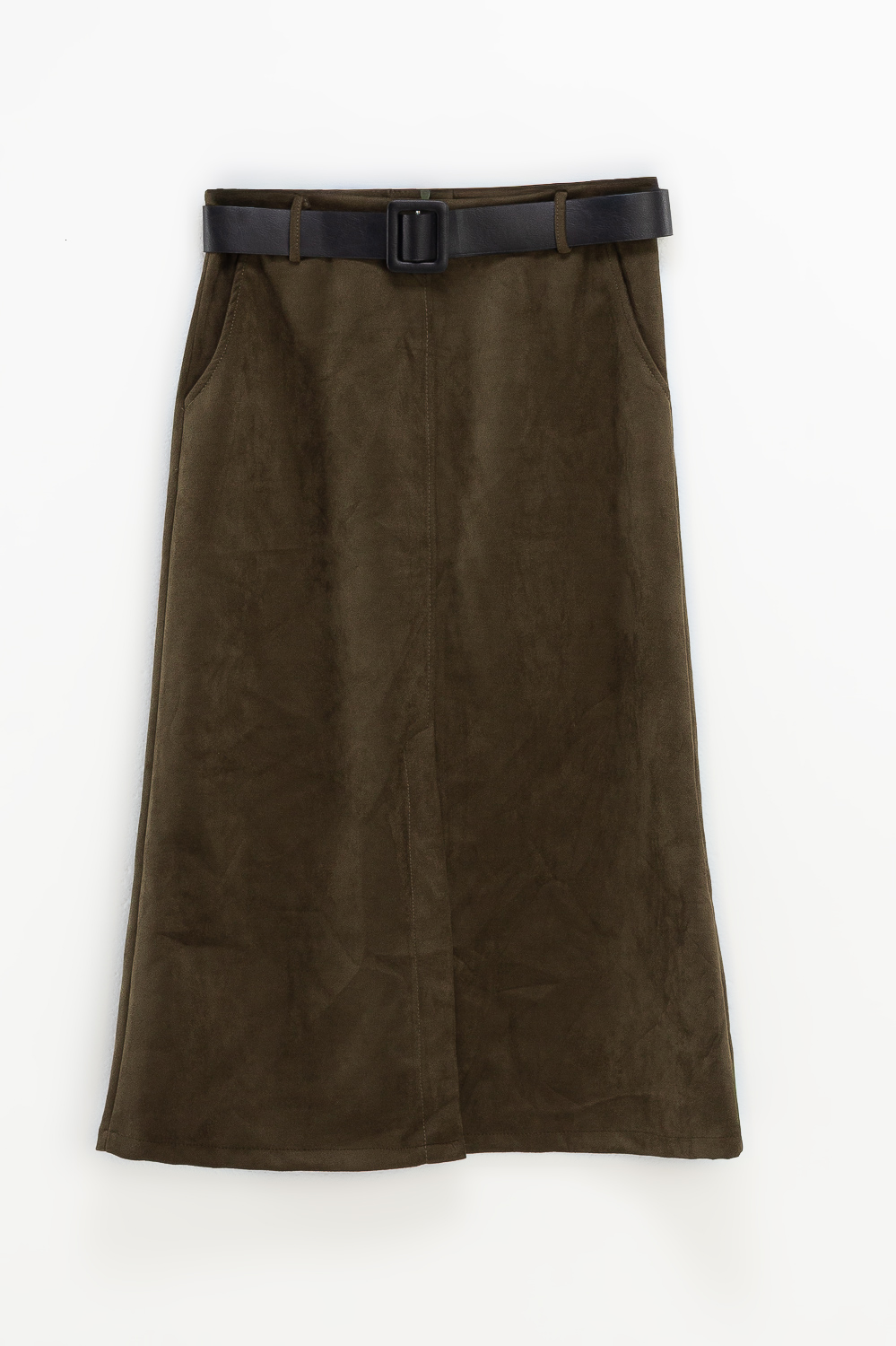 2220000514026 Front Slit Suede Casual Skirt - Image 1