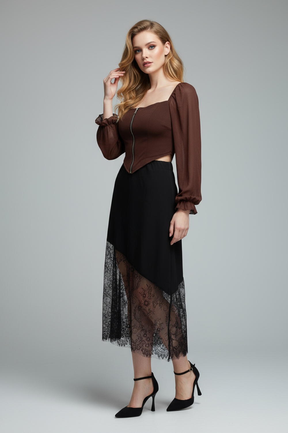 2220000536530 Cropped Monochromatic Blouse - Image 1