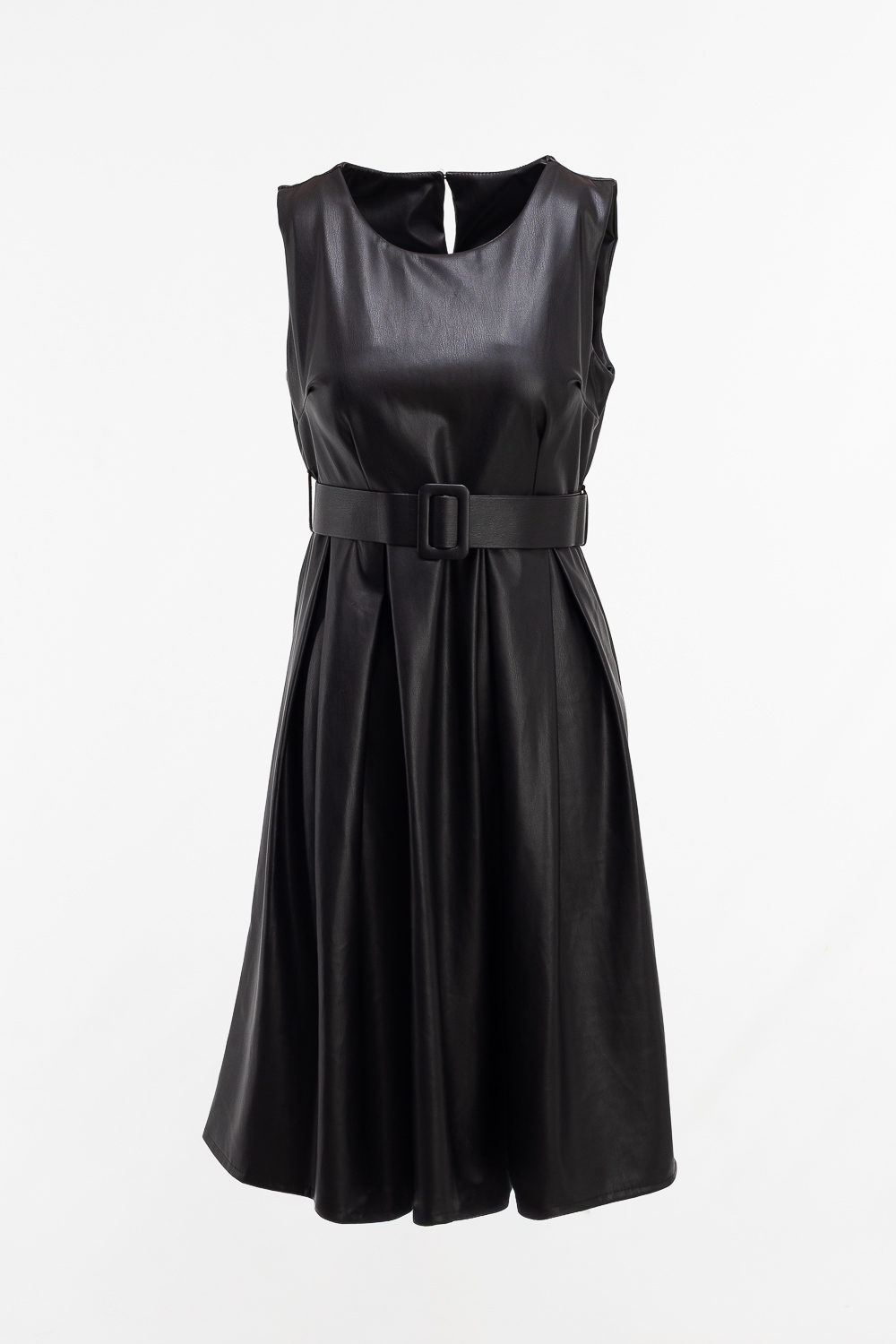 2220000537599 Sleeveless Leatherette Casual Dress - Image 1