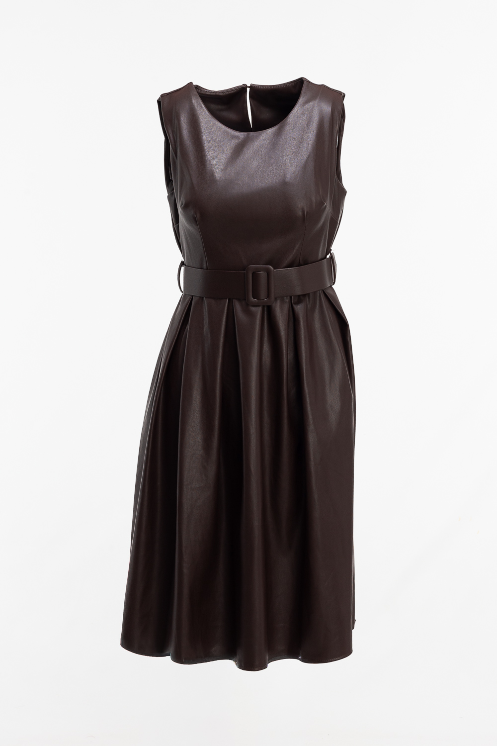 2220000537612 Sleeveless Leatherette Casual Dress - Image 1