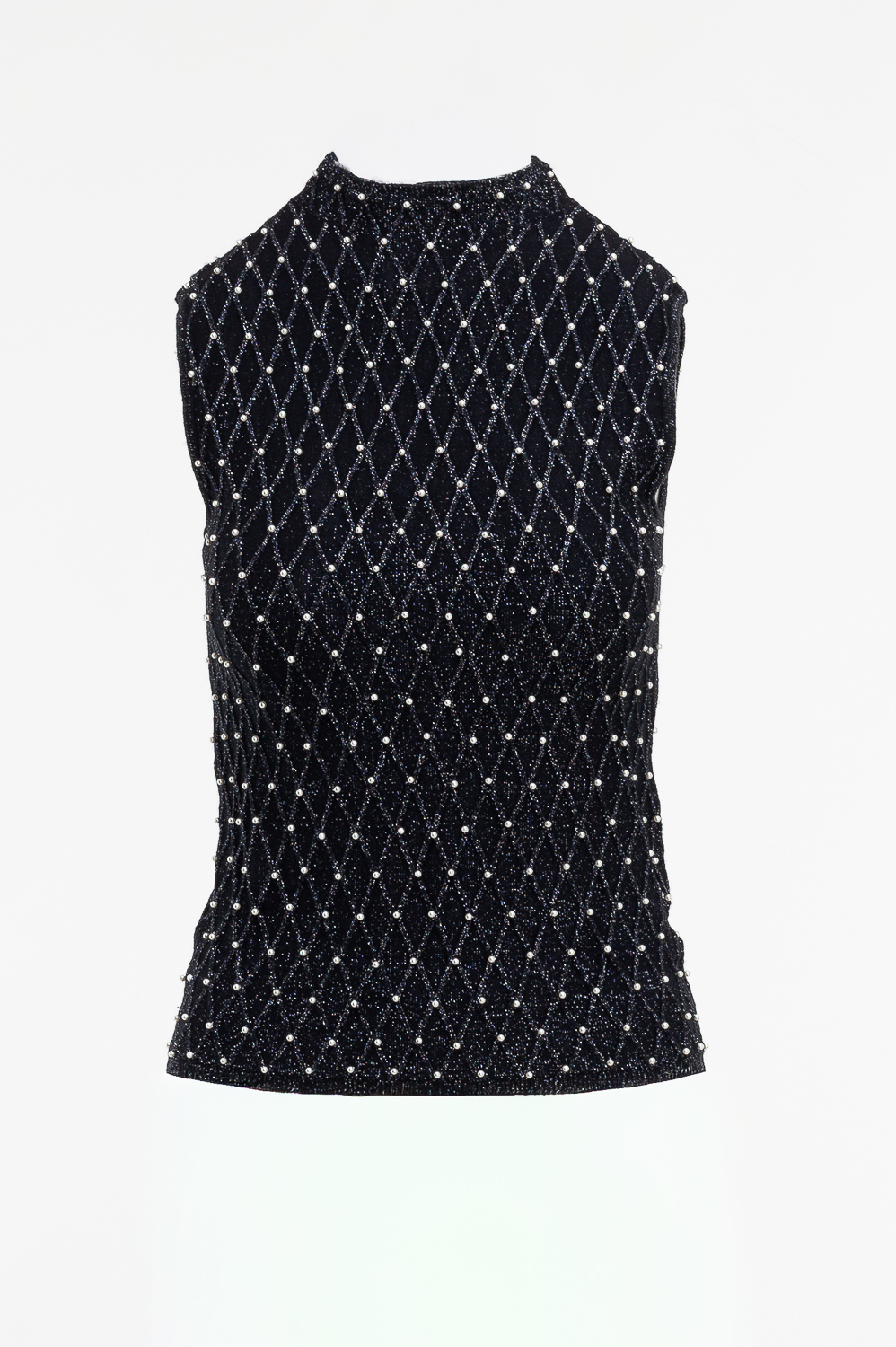 2220000546416 Sleeveless Faux Pearl Embelished Blouse - Image 1