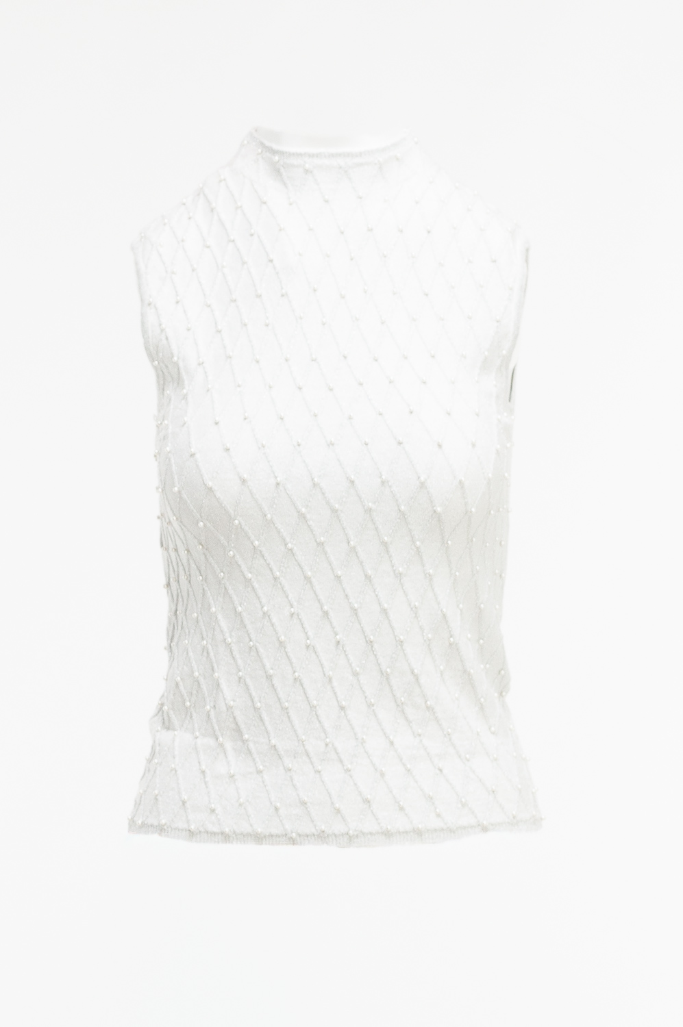 2220000546430 Sleeveless Faux Pearl Embelished Blouse - Image 1